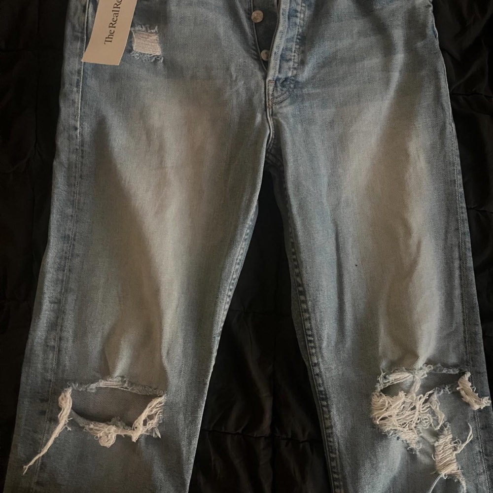 MOTHER Light Wash Distressed Straight Jeans